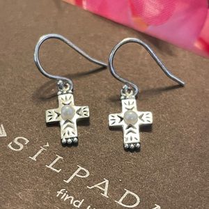 Silpada Petite Pearl and Sterling Silver Cross Earrings W2765